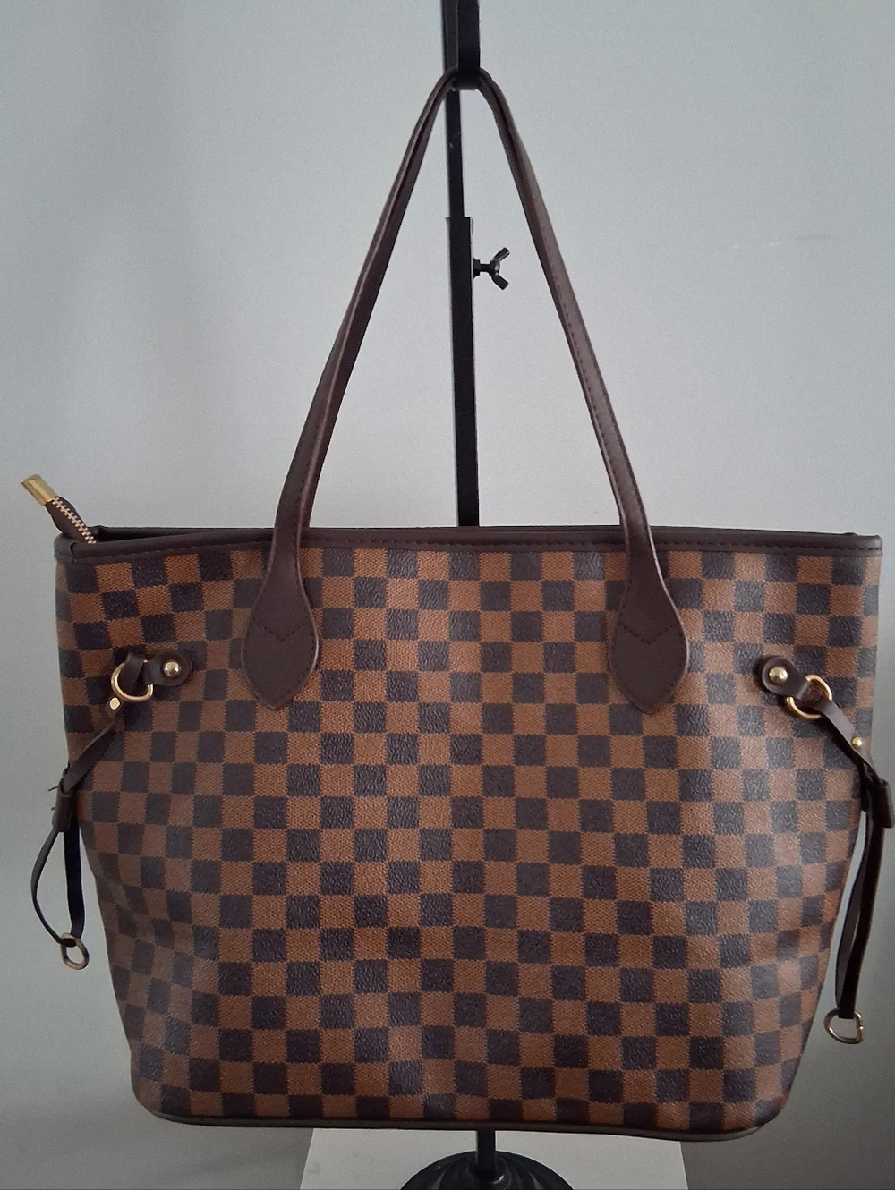 Brown Checkered Large Unbranded Tote Bag. - Picture 2 of 6